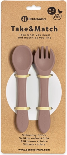 PETITE&MARS silicone cutlery Take&Match Velvet Latte for children 6m+