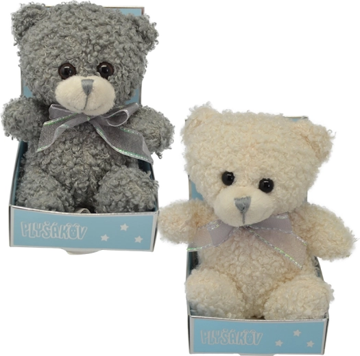 Pluchen teddybeer met strik 12 cm, meerdere kleuren