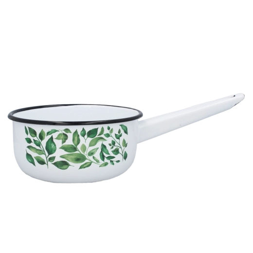 Enamel saucepan with handle 1.5 l, 16 cm, white Ficus