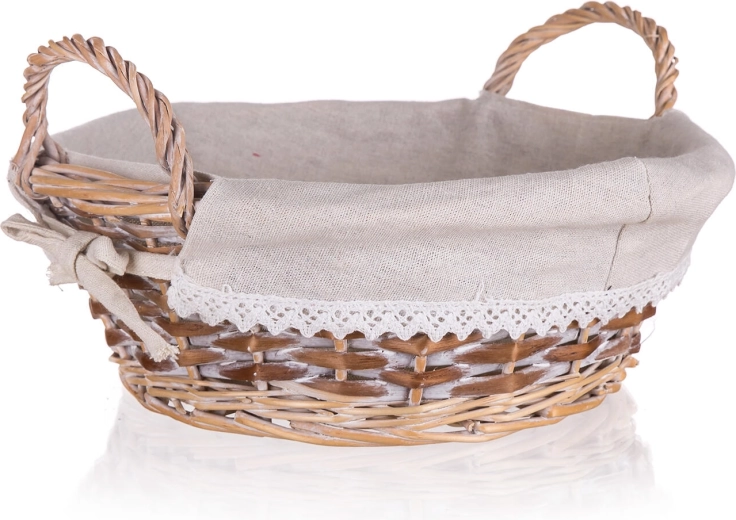 Panier rond en osier Duo avec poignées 30 × 11 cm, brun et blanc, bordure en dentelle