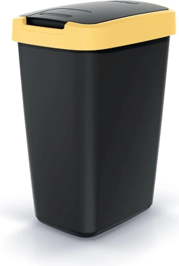 Trash bin with swing lid 12 l, black with light yellow lid