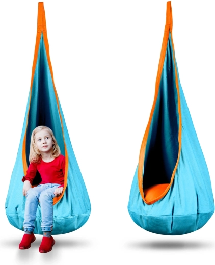 Balançoire suspendue pour enfants en forme de cocon, turquoise