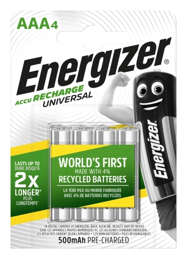 Energizer piles rechargeables AAA 500 mAh, 4 pcs