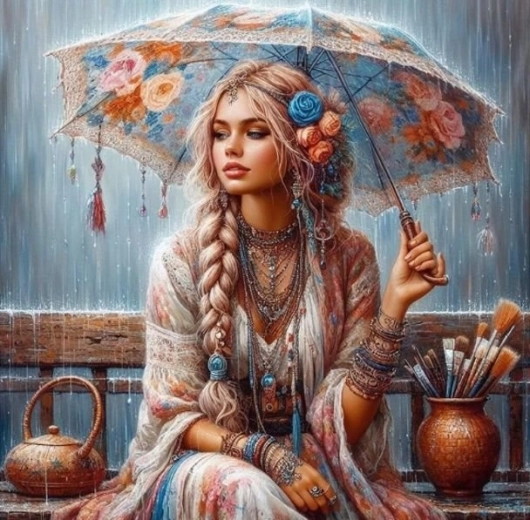 Diamond Painting – Girl with Umbrella 30 × 40 cm