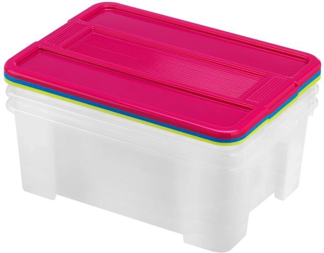Boîtes de rangement en plastique avec couvercle HEIDRUN TexBox 3×10 l