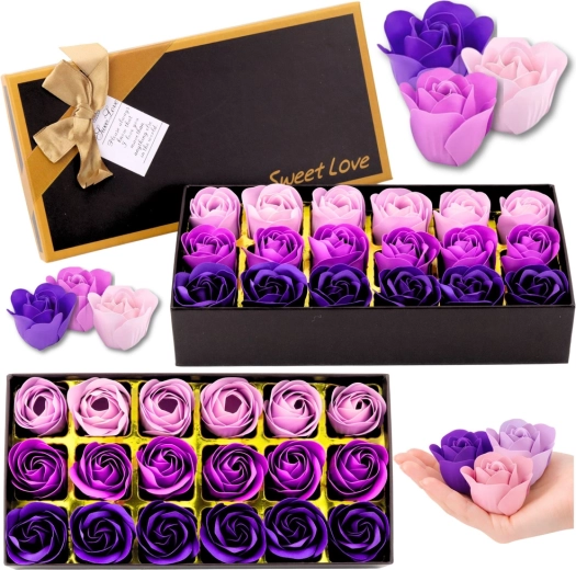 Gift flower box with fragrant roses, purple shades, 18 pcs