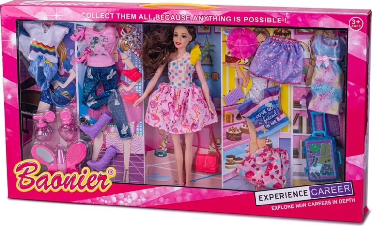 Modische Puppe 29 cm mit Kleidung und Accessoires