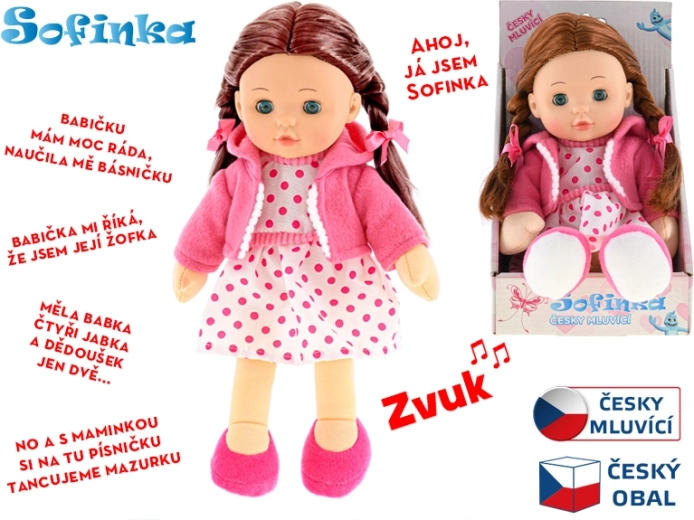 Sprechende Puppe Sofinka 31 cm mit Schlafaugen und braunen Haaren