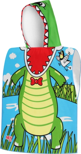 Kinderponcho van microvezel met capuchon NILS Aqua Crocodile