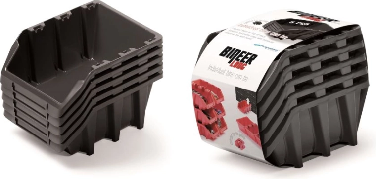 Set of Bineer Long storage boxes, 5 pcs, 198×118×155 mm, black