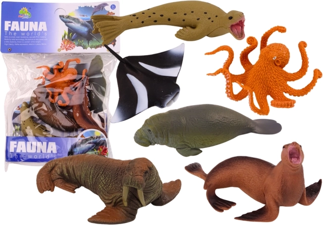Set of Sea Animal Figurines – Walrus, Seal, Octopus, Manatee and Ray (6 pcs)
