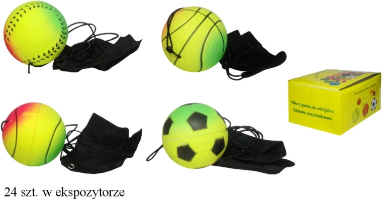 Hard bouncy ball on an elastic cord with a wrist loop