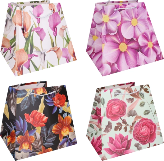 Sac cadeau en papier M 26 × 31,5 × 23 cm – motifs floraux, toute l’année
