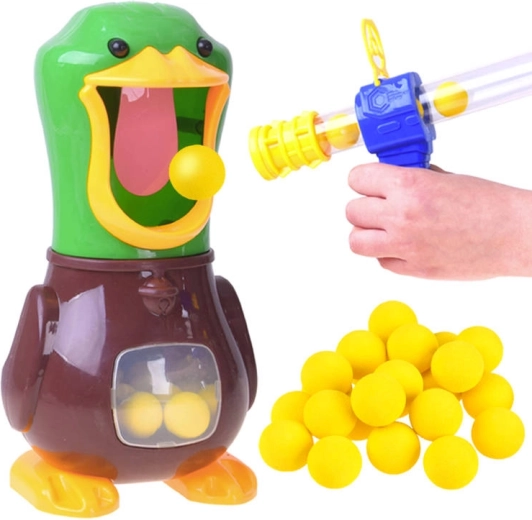 Tafel schietspel met eend, foam balletjes en 2 blasters