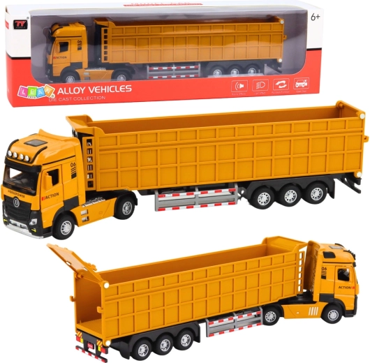 Metalen gele kieptruckcombinatie met licht en geluid