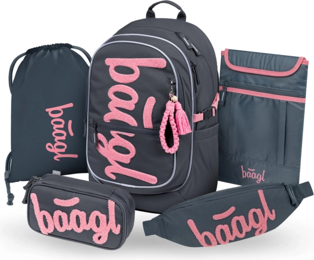 BAAGL set Core Logo roze – rugzak, etui, gymsack, heuptas en laptophoes (GRS)