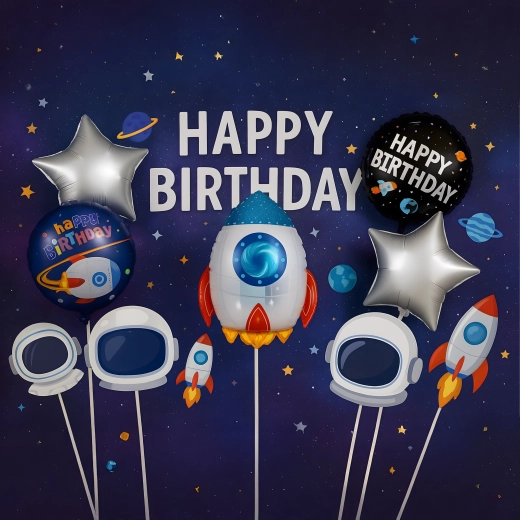 Set folieballonnen ruimte – raket en astronaut, 5 stuks