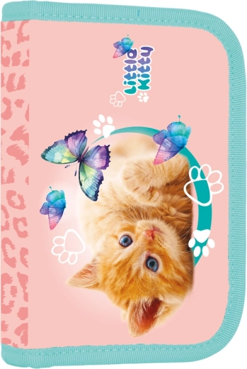 School pencil case with 2 flaps Cat, single-compartment, empty