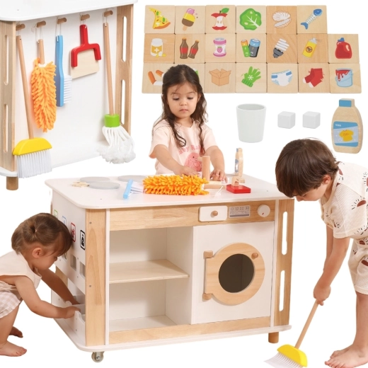 Centre domestique en bois 3‑en‑1 avec accessoires Viga