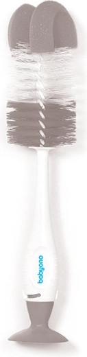 BabyOno brosse 2-en-1 pour le nettoyage des biberons et tétines avec ventouse, gris