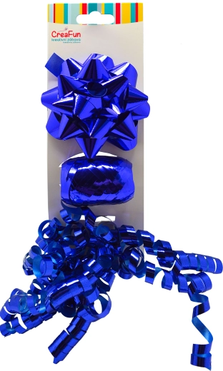 Gift set in metallic blue – 9 cm bow, 10 m ribbon and 6 mm thin bow
