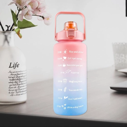 Motivational 2 L Water Bottle with Straw and Handle with Time Markers