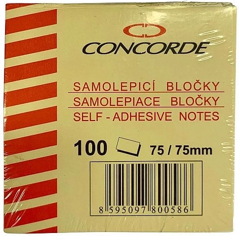 Self-adhesive notepad 75 × 75 mm, 100 sheets, yellow