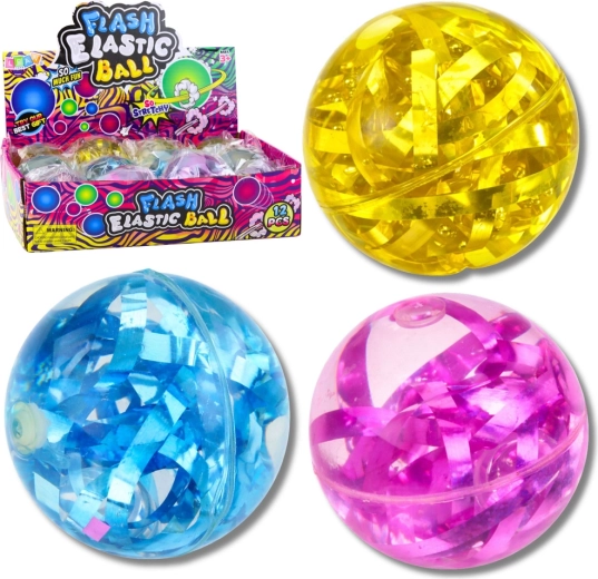 Elastic light-up ball with confetti 7 cm