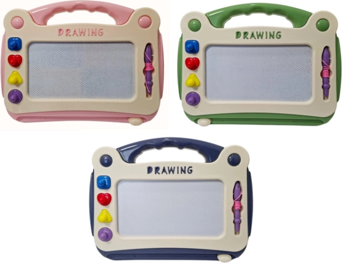 Magnetic drawing board with stamps and pen