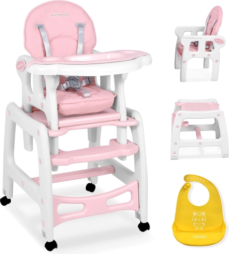 Chaise haute multifonction 5-en-1 RICOKIDS Sinco – rose