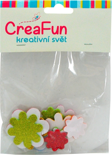EVA-schuim bloemen met glitters, 15 stuks