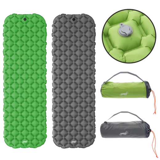 Matelas de randonnée gonflable avec oreiller intégré 190 × 56 × 5,5 cm, gris/vert