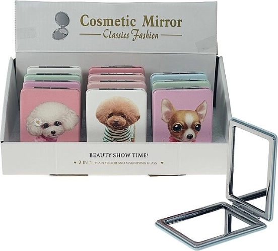 Pocket foldable mirror with cat and dog design