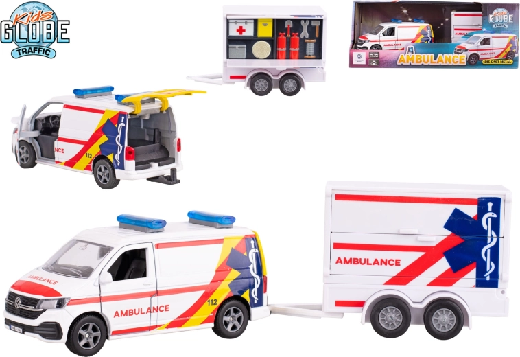 Kids Globe Traffic Ambulance VW Transporter with Trailer 1:16
