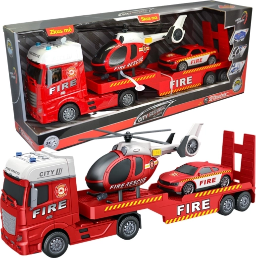 Brandweer-trekker met helikopter en auto 1:12 CITY SERVICE CAR