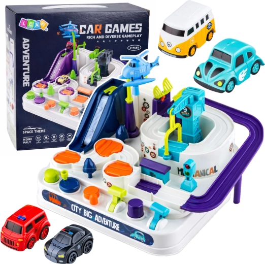 Set de circuit urbain interactif avec obstacles, parking et 4 petites voitures