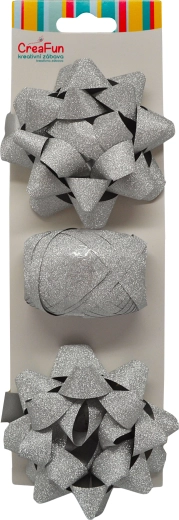 Coffret d’emballage cadeau scintillant argenté (ruban 10 m + 2 nœuds étoile 9 cm)