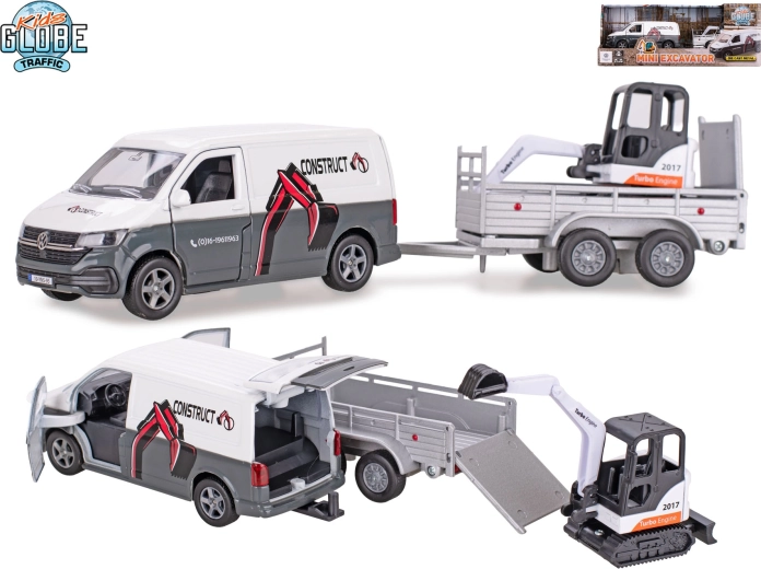 Kids Globe Traffic VW Transporter with Trailer and Mini Excavator