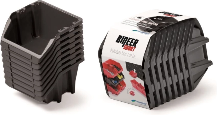 Set of Bineer Short storage boxes, 8 pcs, 206 × 118 × 144 mm, black