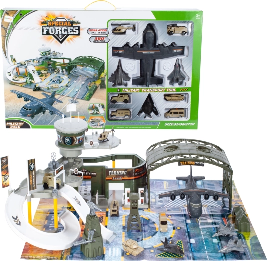 Base militaire avec avion – set de jeu à deux étages