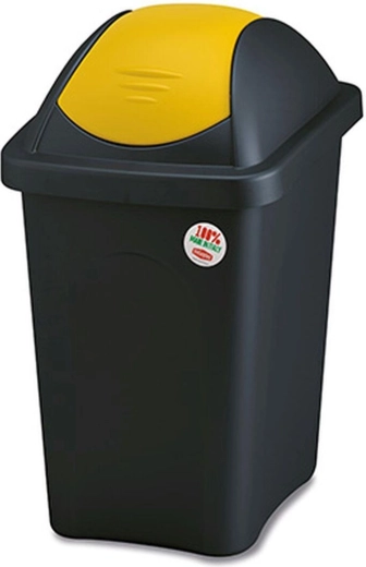 Swing-top trash bin MULTIPAT 30 l, rectangular, black–yellow lid