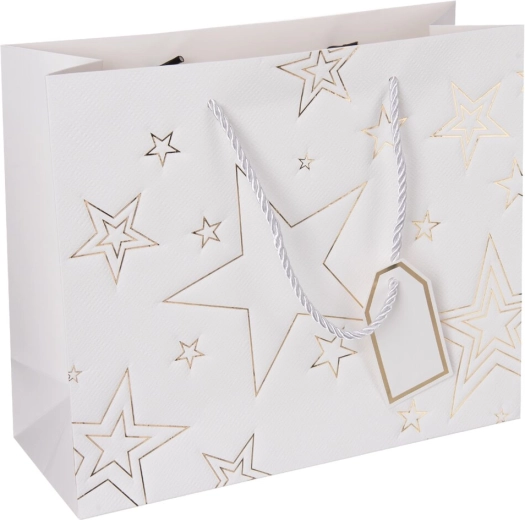 Cadeaupapieren tas met sterrenmotief wit 31 × 12 × 26 cm