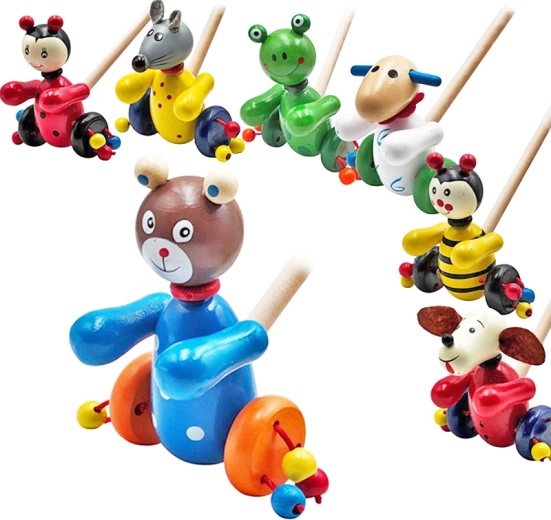 Animal en bois à tirer sur tige