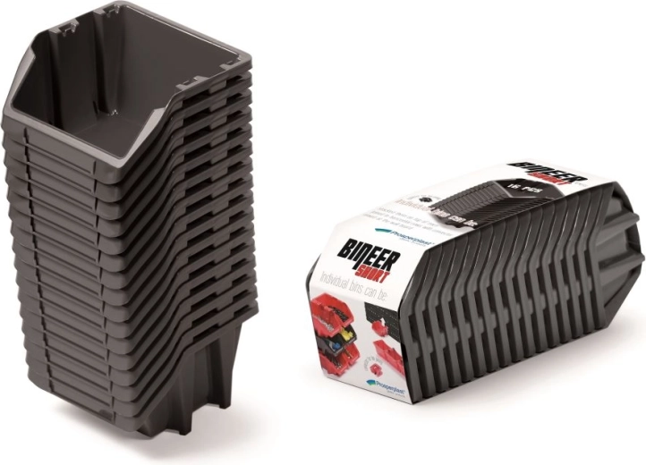 Set of 16 Storage Boxes Bineer Short, 234 × 77 × 92 mm, Black