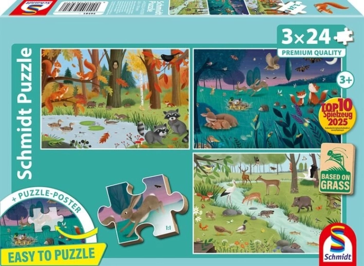 Puzzle Schmidt Animaux de la forêt et des prés 3×24 pièces