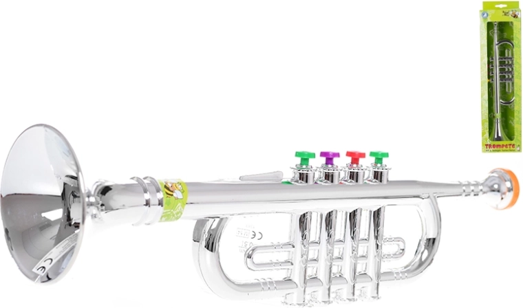 Trompette pour enfants 37,5 cm avec finition argentée et pistons colorés