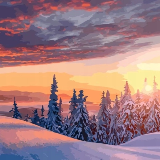 Diamond painting – uitzicht op een besneeuwd winterlandschap 30 × 40 cm