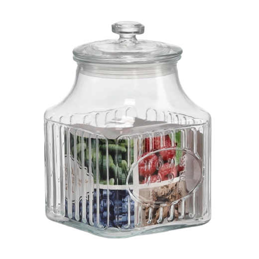 Glass Square Jar 2.8 l with Decoration and Glass Lid