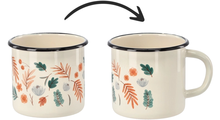 Enamel Mug 1 L, 11 cm Diameter, Cream with Leaf Motif