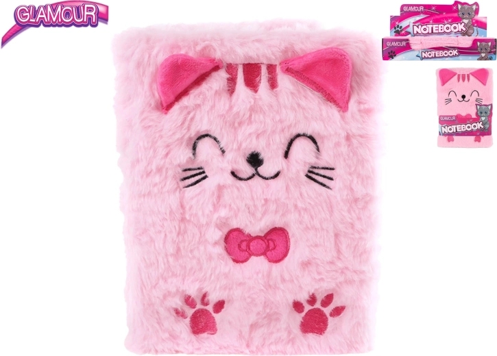 Glamour notebook with plush cat motif, 80 pages